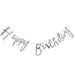 Banner Happy Birthday argintiu 1m carton