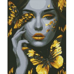 Set goblen cu diamante, cu sasiu, Fata cu fluturi aurii, 40x50 cm