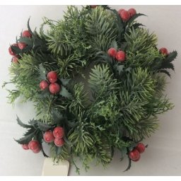 Coronita brad artificial+bobite rosii pentru decoratiuni florale