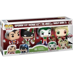 Funko Figurină Pop! DC Comics Christmas 58577 - Superman in Holiday Sweater, Batman as Ebenezer Scrooge, The Joker as Santa, Harley Quinn with Helper