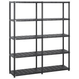 Raft de depozitare cu 5 polite, negru, 142x38x170 cm, plastic GartenMobel Dekor