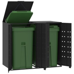 Depozitare cos gunoi cu roti 2 cosuri negru 138x79x117 cm otel GartenMobel Dekor