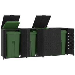 Depozitare cos gunoi cu roti 4 cosuri negru 276x79x117 cm otel GartenMobel Dekor