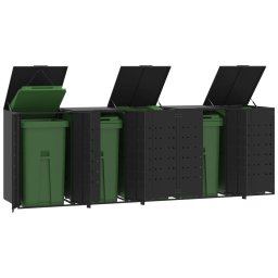 Depozitare cos gunoi cu roti 5 cosuri negru 345x79x117 cm otel GartenMobel Dekor
