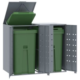 Depozitare cos gunoi cu roti 2 cosuri gri 138x79x117 cm otel GartenMobel Dekor