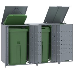 Depozitare cos gunoi cu roti 3 cosuri gri 207x79x117 cm otel GartenMobel Dekor