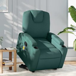 Fotoliu rabatabil de masaj, cu ridicare, verde închis, textil GartenMobel Dekor