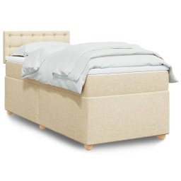 Pat box spring cu saltea, crem, 90x190 cm, textil GartenMobel Dekor
