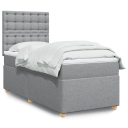 Pat box spring cu saltea, gri deschis, 90x190 cm, textil GartenMobel Dekor