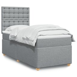 Pat box spring cu saltea, gri deschis, 90x200 cm, textil GartenMobel Dekor