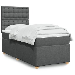 Pat box spring cu saltea, gri închis, 90x200 cm, textil GartenMobel Dekor