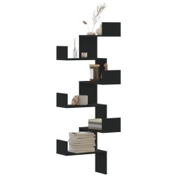 Raft coltar perete negru 45x45x147 cm lemn prelucrat GartenMobel Dekor