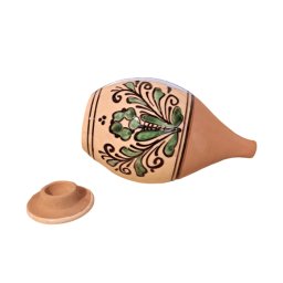 Vas ceramic lucrat manual pentru udat plantele - model traditional Corund verde 350 ml