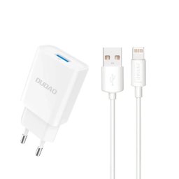 Incarcator de retea A4EU USB-A 2.1A wall charger - white + USB-A - Lightning cable