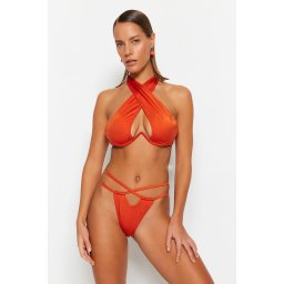 Trendyol Cinnamon Tunnel High Leg Bikini Bottoms