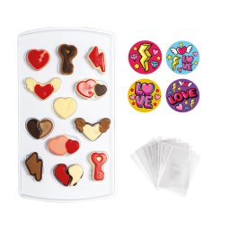 Praline Decoruri Ciocolata, Love O 1.5 x H 2.6 cm - Set Matrita Plastic si Accesorii Ambalare
