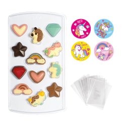 Praline Decoruri Ciocolata, Unicorn O 1.5 x H 2.6 cm - Set Matrita Plastic si Accesorii Ambalare