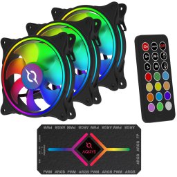 Kit 3 ventilatoare 120 mm ARGB cu telecomanda si controller Vela