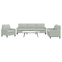 Set de canapele cu perne, 3 piese, gri deschis, catifea GartenMobel Dekor