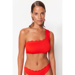 Top bikini texturat Trendyol Red One Shoulder Laser Cut