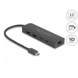 HUB USB 3.2 type C la 1 x USB-C + 2 x USB-A + 2.5 Gigabit LAN + PD 85W, Delock 64110