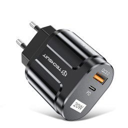 Incarcator Priza USB A, QC 3.0, USB C, 20W, Techsuit Premium CHPD038, Negru