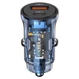 Incarcator Auto Tip C si A PD30W, USB 18W, USAMS C32 Transparent A+C US-CC164, Albastru
