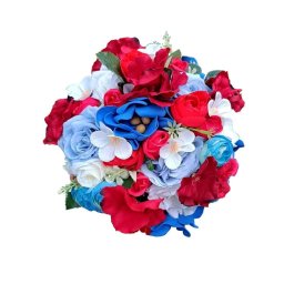 Buchet mireasa cu flori de matase, albastru & rosu - FEIS407018