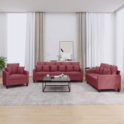 Set canapea cu perne, 3 piese, rosu vin, material textil GartenMobel Dekor