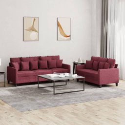 Set canapea cu perne, 2 piese, rosu vin, material textil GartenMobel Dekor