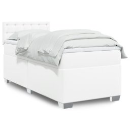 Pat box spring cu saltea, alb, 100x200 cm, piele ecologica GartenMobel Dekor