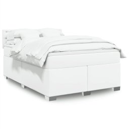 Pat box spring cu saltea, alb, 140x200 cm, piele ecologica GartenMobel Dekor
