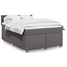 Pat box spring cu saltea, gri, 140x200 cm, piele ecologica GartenMobel Dekor