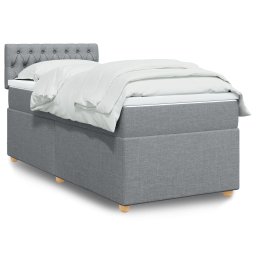 Pat box spring cu saltea, gri deschis, 90x190 cm, textil GartenMobel Dekor