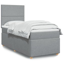 Pat box spring cu saltea, gri deschis, 90x190 cm, textil GartenMobel Dekor
