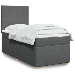 Pat box spring cu saltea, gri închis, 90x190 cm, textil GartenMobel Dekor