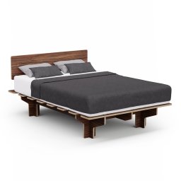 Blumfeldt NordicAura Cadru de pat dublu, 140 cm x 200 cm, robust, fără scule, lemn de eucalipt, raft (BED3-NA-DL140)