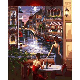 Set pictura pe numere, cu sasiu, Terasa nocturna in Venetia, 40x50 cm