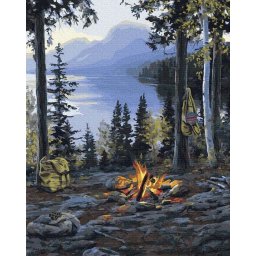 Set pictura pe numere, cu sasiu, Popas in munti, 40x50 cm