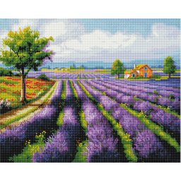 Set goblen cu diamante, cu sasiu, Camp de lavanda, 40x50 cm