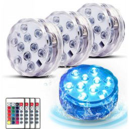 Set 4 lampi LED RGB cu telecomanda rezistente la apa