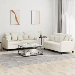 Set de canapele cu perne, 2 piese, crem, catifea GartenMobel Dekor