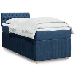 Pat box spring cu saltea, albastru, 90x190 cm, textil GartenMobel Dekor