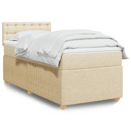 Pat box spring cu saltea, crem, 90x190 cm, textil GartenMobel Dekor