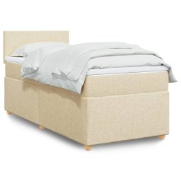 Pat box spring cu saltea, crem, 90x190 cm, textil GartenMobel Dekor