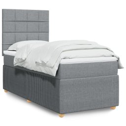 Pat box spring cu saltea, gri deschis, 90x190 cm, textil GartenMobel Dekor