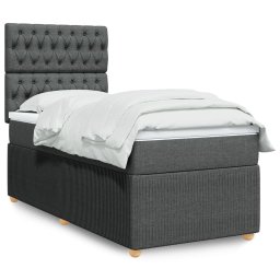 Pat box spring cu saltea, gri închis, 90x190 cm, textil GartenMobel Dekor