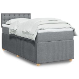 Pat box spring cu saltea, gri deschis, 90x190 cm, textil GartenMobel Dekor