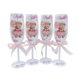 Set 4 pahare botez pentru parinti & nasi, Printesa Ursulet, model personalizat - FEIS407022