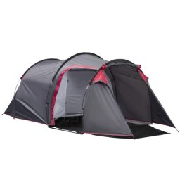 Cort camping, 2 persoane, impermeabil, tip tunel, cu vestibul, geanta, gri, 426x206x154 cm